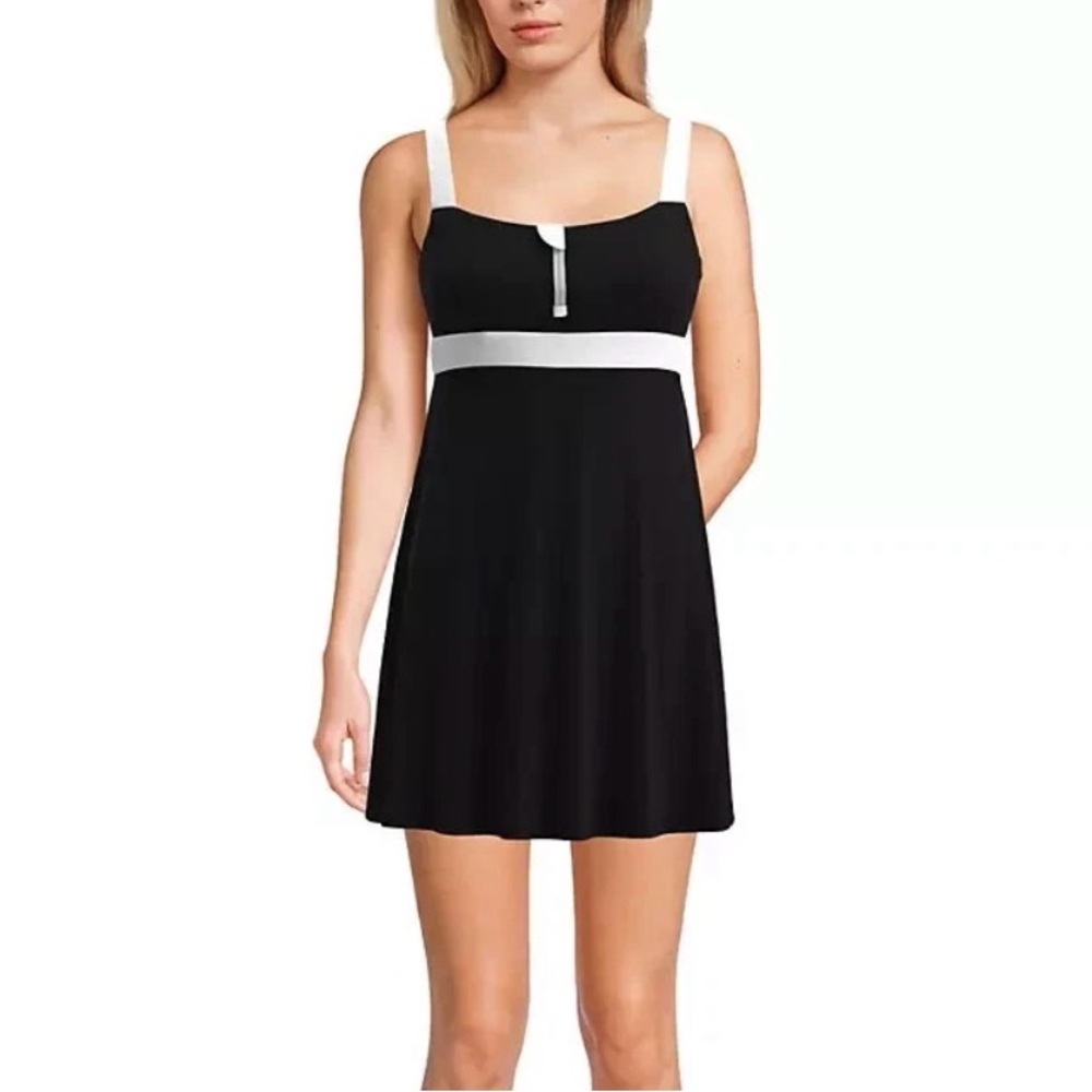Lands' End Women's Black and White One-Piece Swimsuit